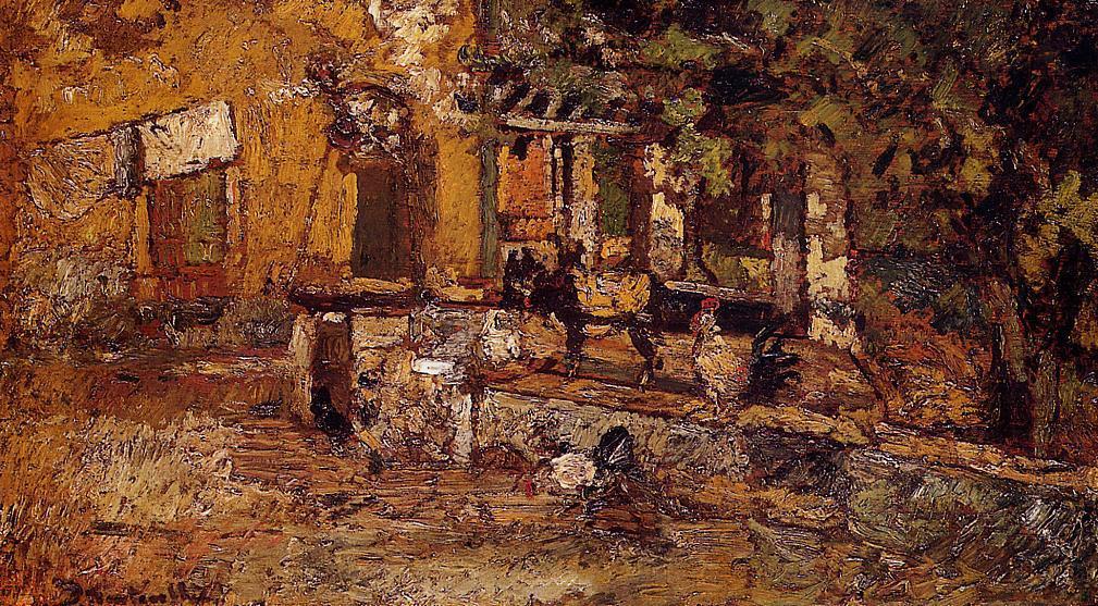 Wikioo.org – L'Enciclopedia delle Belle Arti - Pittura, Opere di Adolphe Joseph Thomas Monticelli - Farmyard con asini e galli
