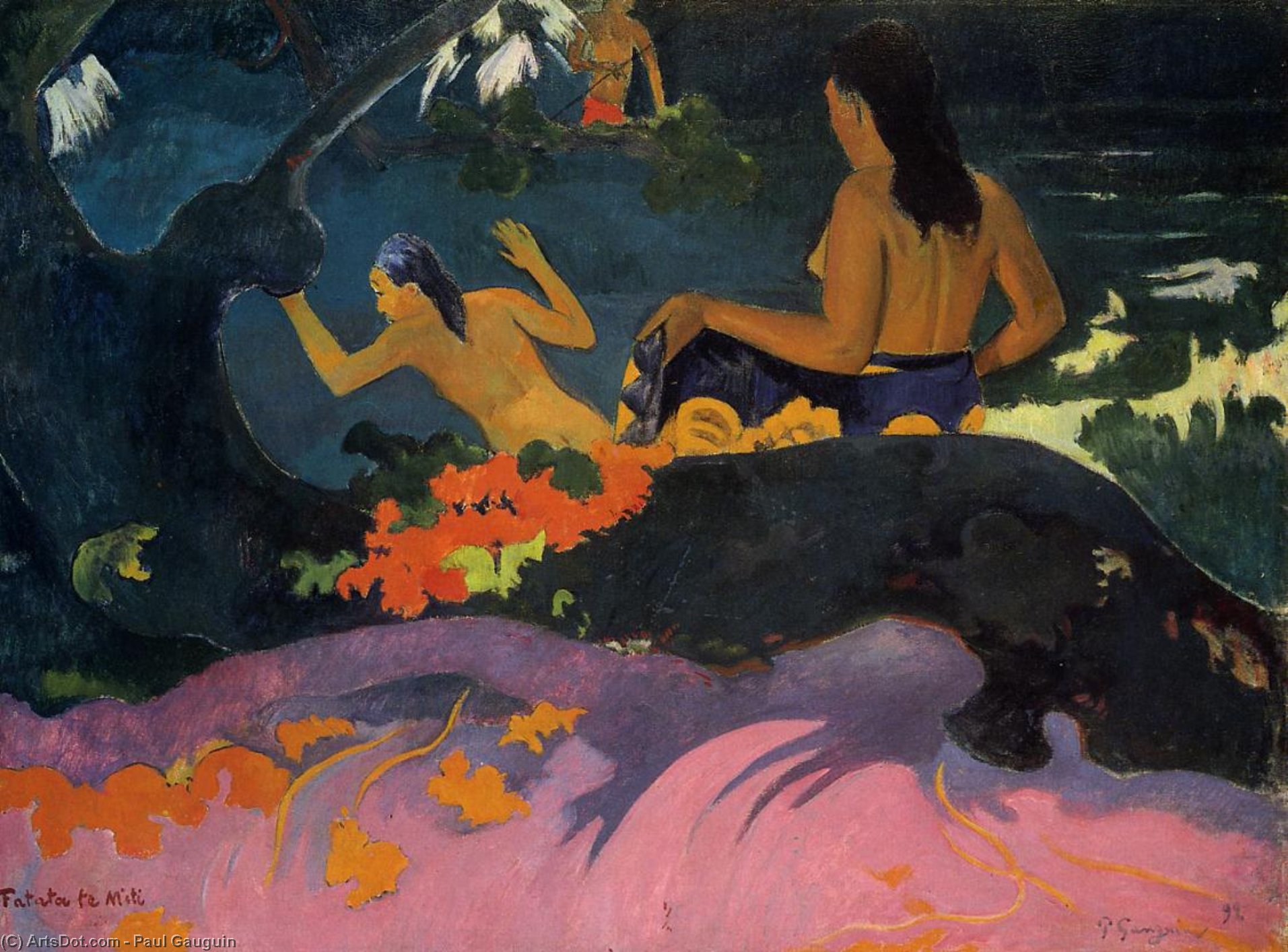 Wikioo.org - The Encyclopedia of Fine Arts - Painting, Artwork by Paul Gauguin - Fatata te Miti (also known as By the Sea)