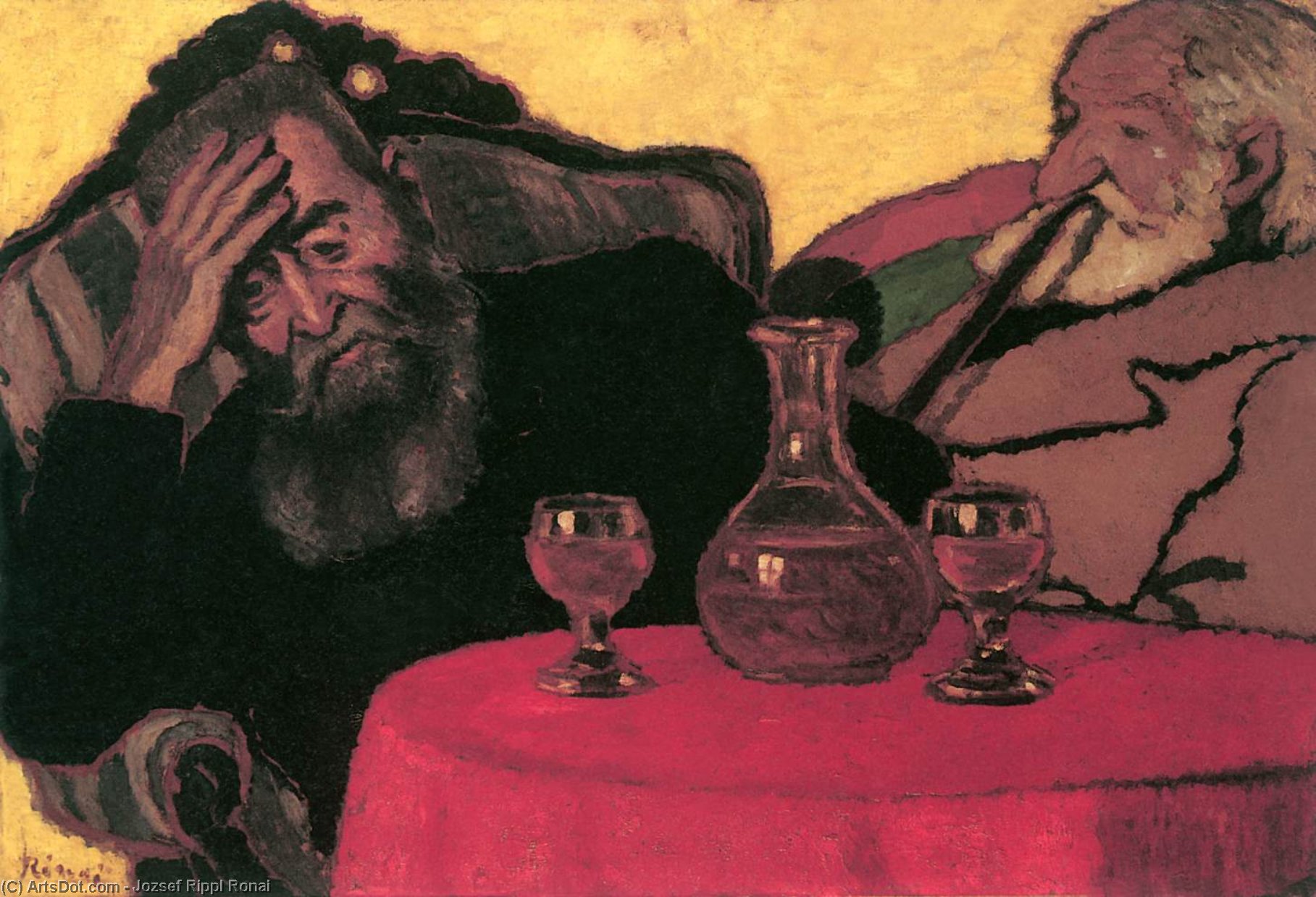 Wikioo.org - The Encyclopedia of Fine Arts - Painting, Artwork by Jozsef Rippl Ronai - Father and Uncle Piacsek Drinking Red Wine
