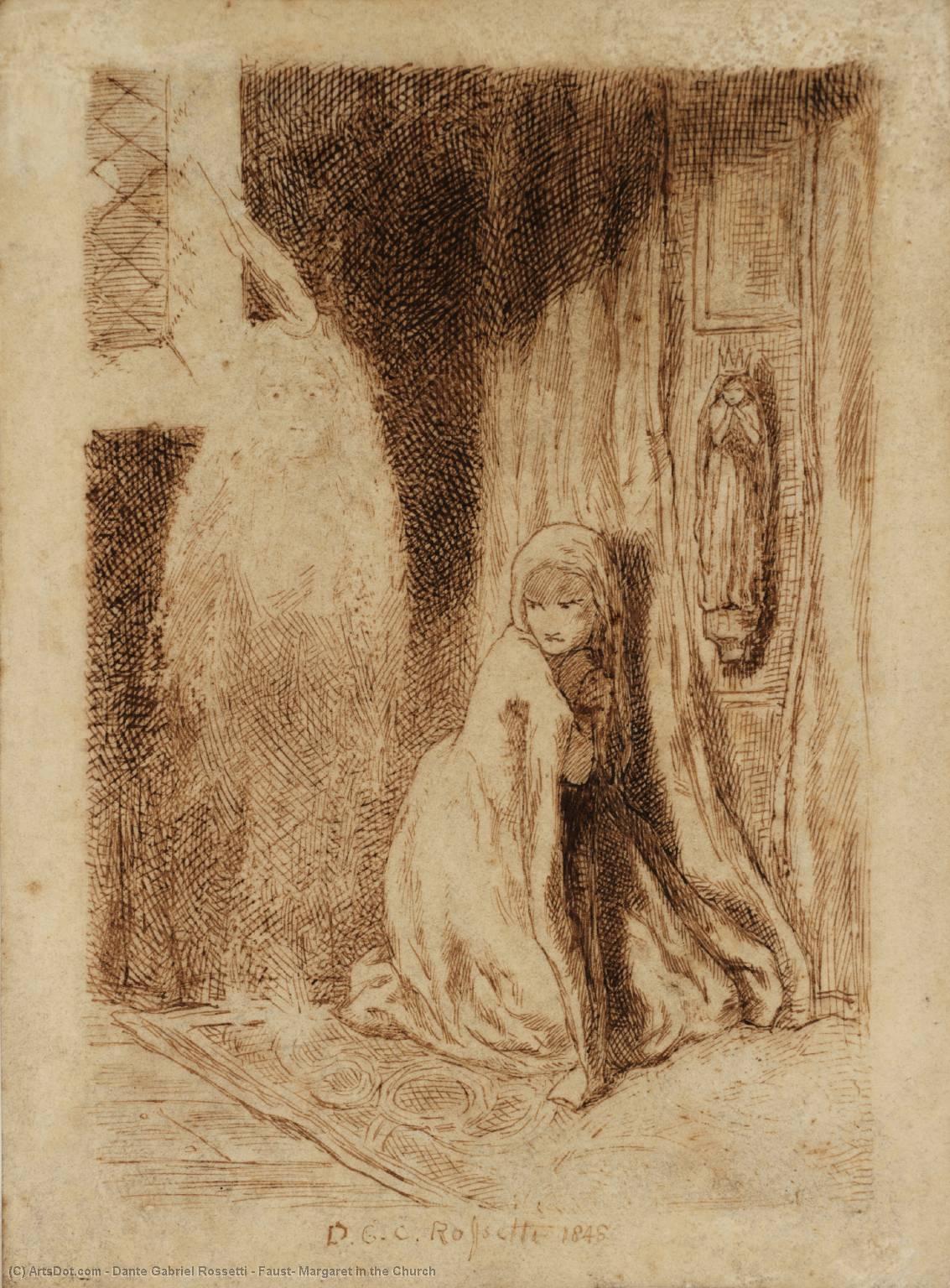 Wikoo.org - موسوعة الفنون الجميلة - اللوحة، العمل الفني Dante Gabriel Rossetti - Faust: Margaret in the Church