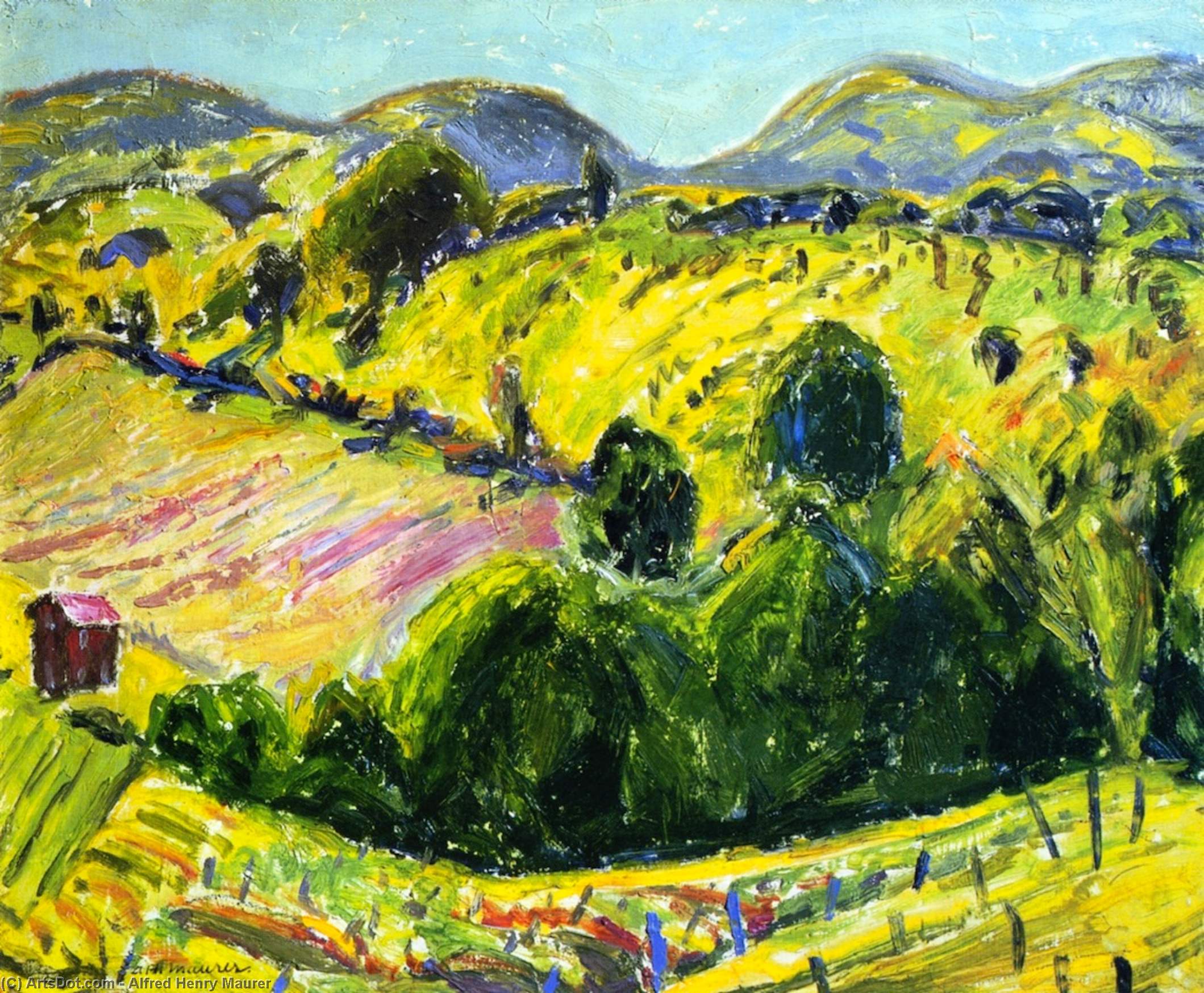 Wikioo.org - The Encyclopedia of Fine Arts - Painting, Artwork by Alfred Henry Maurer - Fauve Landscape with Rolling Hills