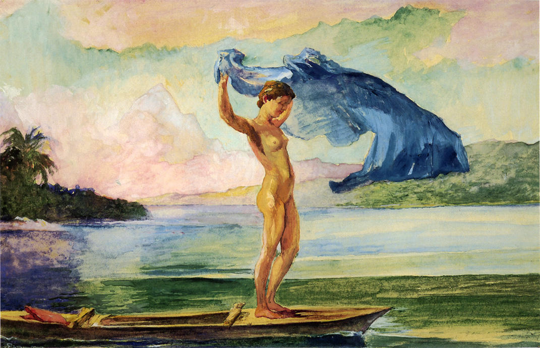 Wikioo.org - The Encyclopedia of Fine Arts - Painting, Artwork by John La Farge - Fayaway Sails Her Boat, Samoa
