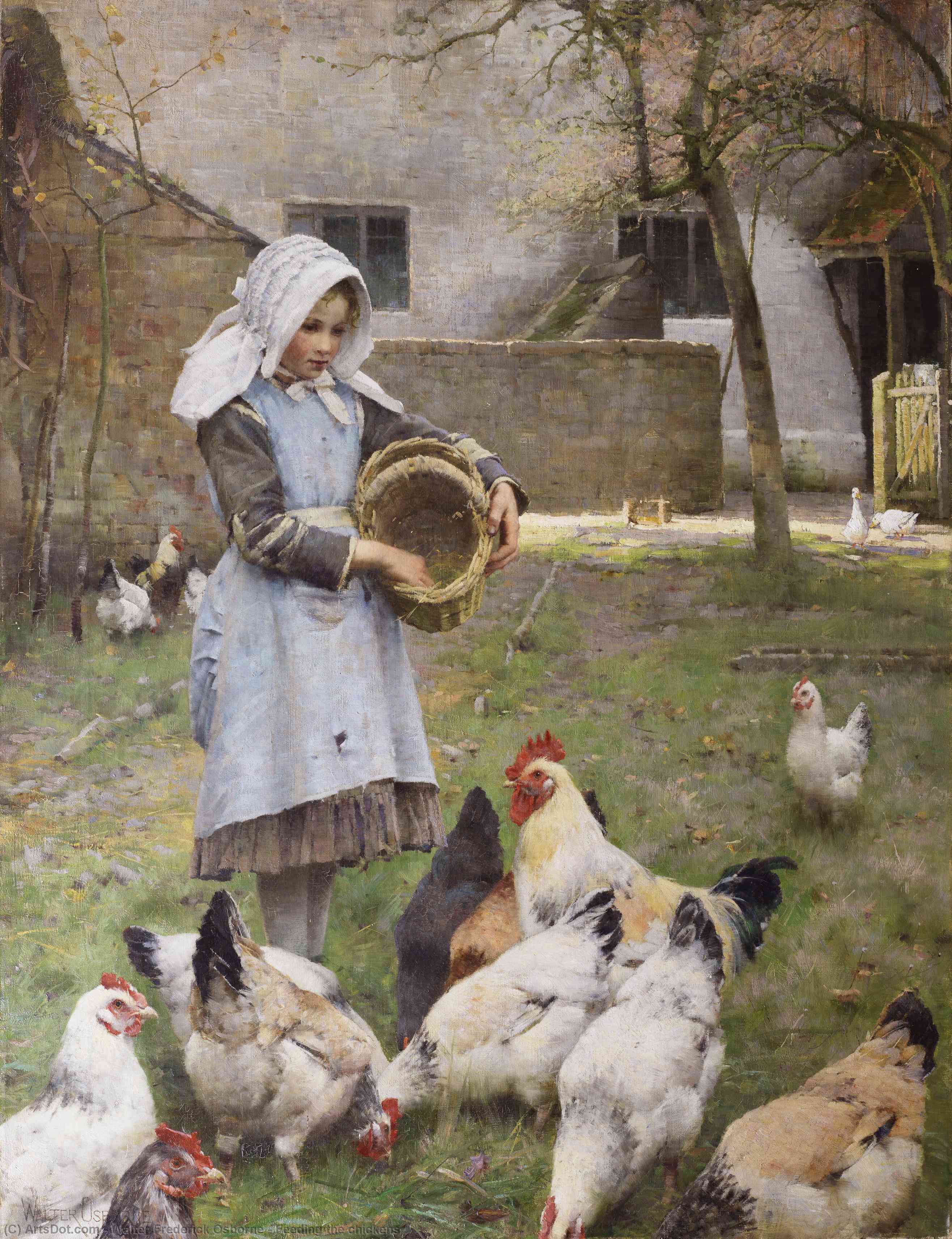 Wikioo.org - The Encyclopedia of Fine Arts - Painting, Artwork by Walter Frederick Osborne - Feeding the chickens