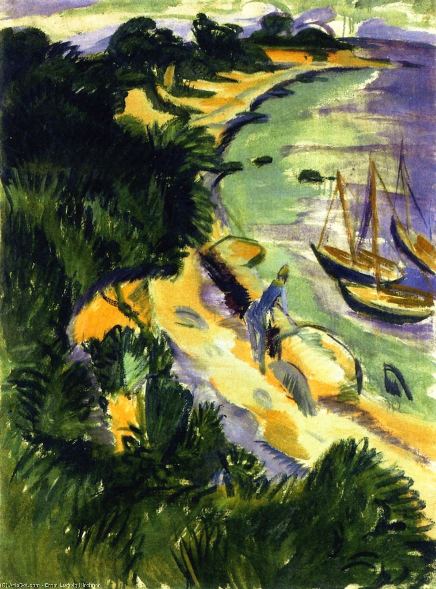 Wikioo.org - The Encyclopedia of Fine Arts - Painting, Artwork by Ernst Ludwig Kirchner - Fehmarn Bay with Boats