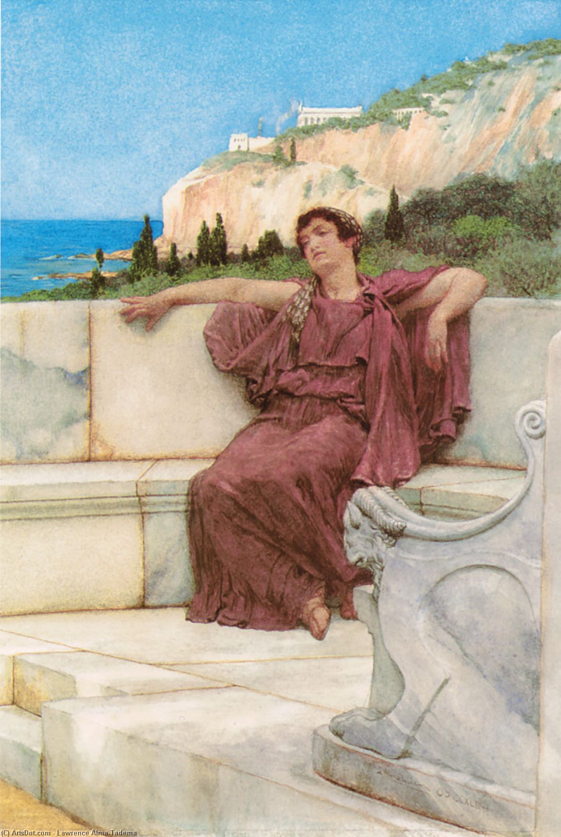 WikiOO.org - Εγκυκλοπαίδεια Καλών Τεχνών - Ζωγραφική, έργα τέχνης Lawrence Alma-Tadema - A Female Figure Resting (also known as Dolce far Niente)
