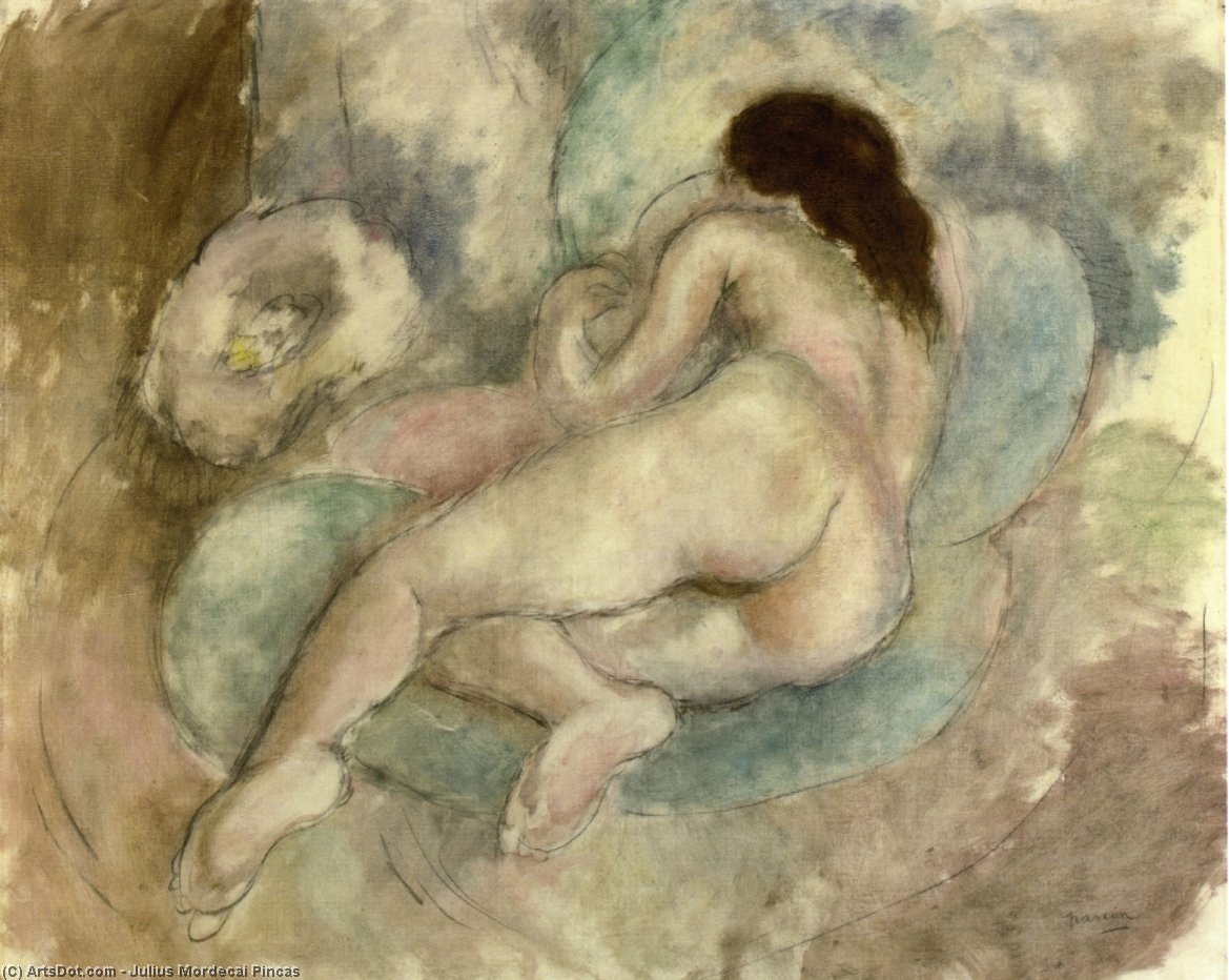 Wikioo.org - The Encyclopedia of Fine Arts - Painting, Artwork by Julius Mordecai Pincas - Female Nude Reclining