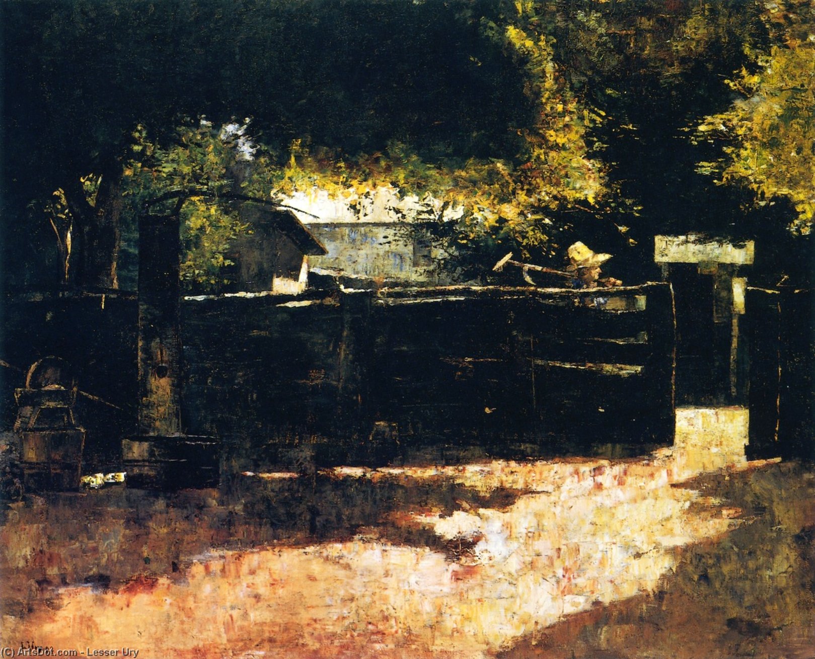 Wikioo.org - The Encyclopedia of Fine Arts - Painting, Artwork by Lesser Ury - The Fence (also known as Farmyard with Well)