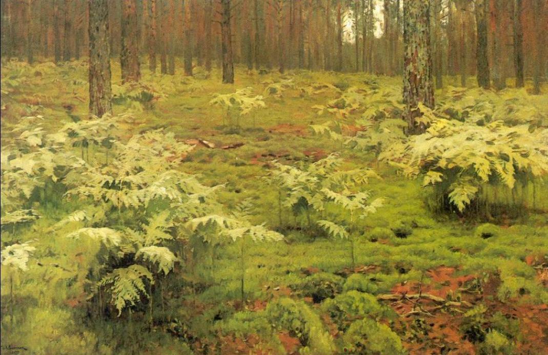 WikiOO.org - Enciclopedia of Fine Arts - Pictura, lucrări de artă Isaak Ilyich Levitan - Ferns in a forest