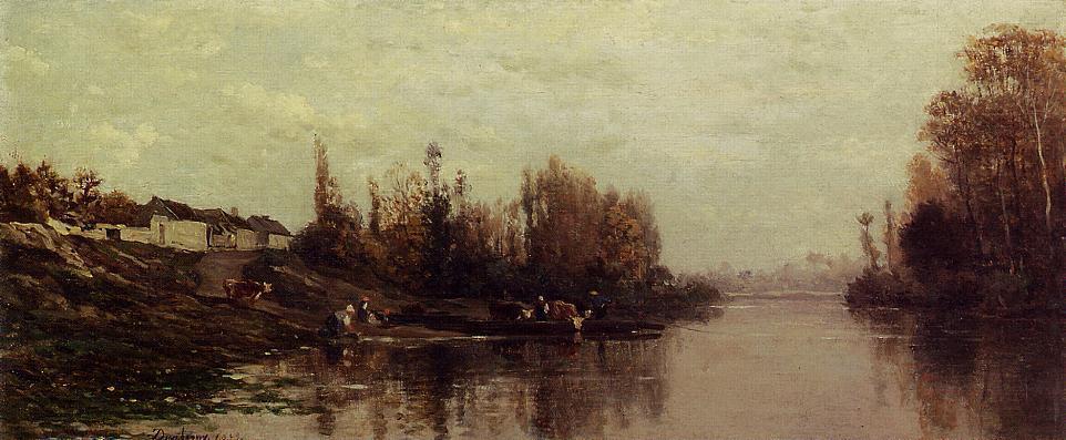 Wikioo.org - The Encyclopedia of Fine Arts - Painting, Artwork by Charles François Daubigny - Ferry at Glouton
