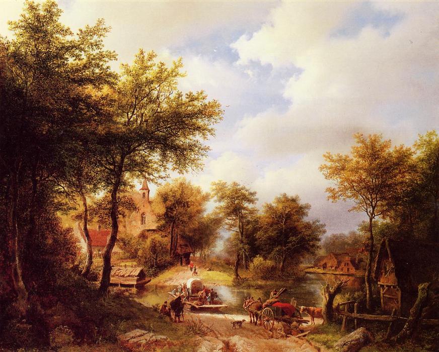 Wikioo.org - The Encyclopedia of Fine Arts - Painting, Artwork by Barend Cornelis Koekkoek - The Ferry Crossing