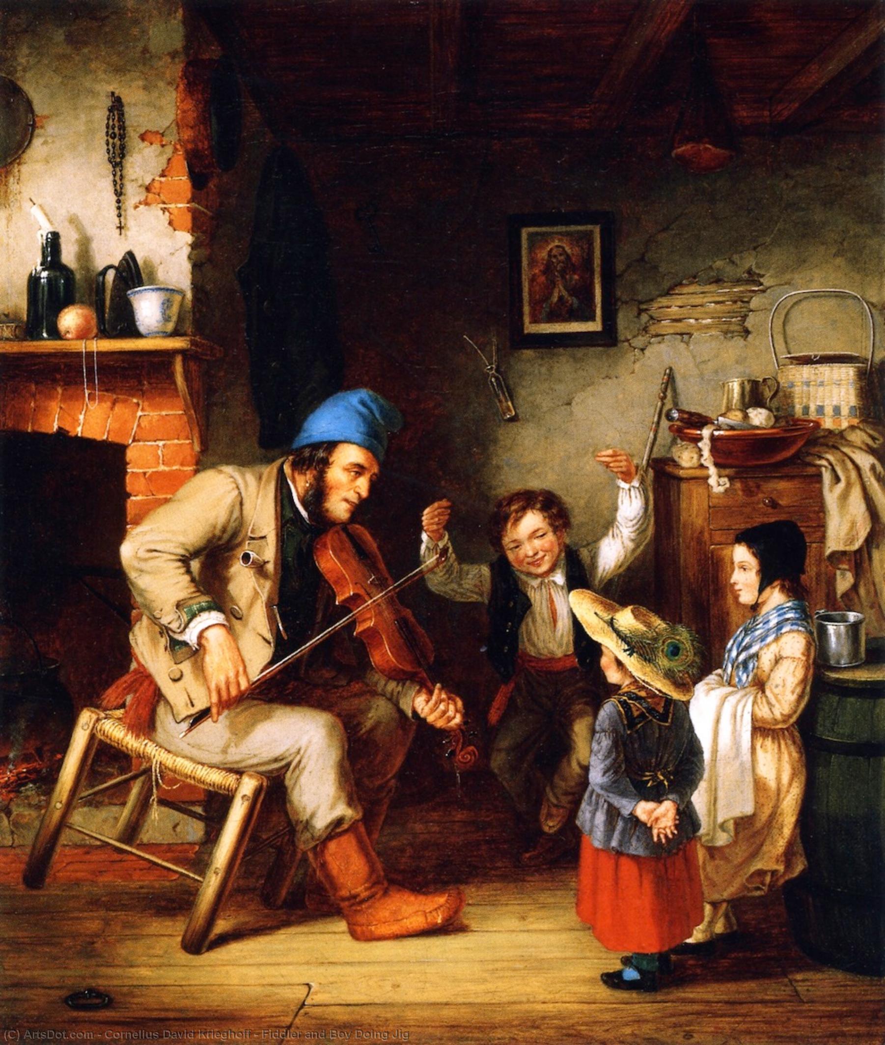 WikiOO.org - Enciklopedija dailės - Tapyba, meno kuriniai Cornelius David Krieghoff - Fiddler and Boy Doing Jig