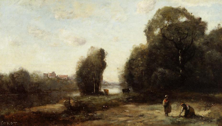 Wikioo.org - สารานุกรมวิจิตรศิลป์ - จิตรกรรม Jean Baptiste Camille Corot - Field by a River