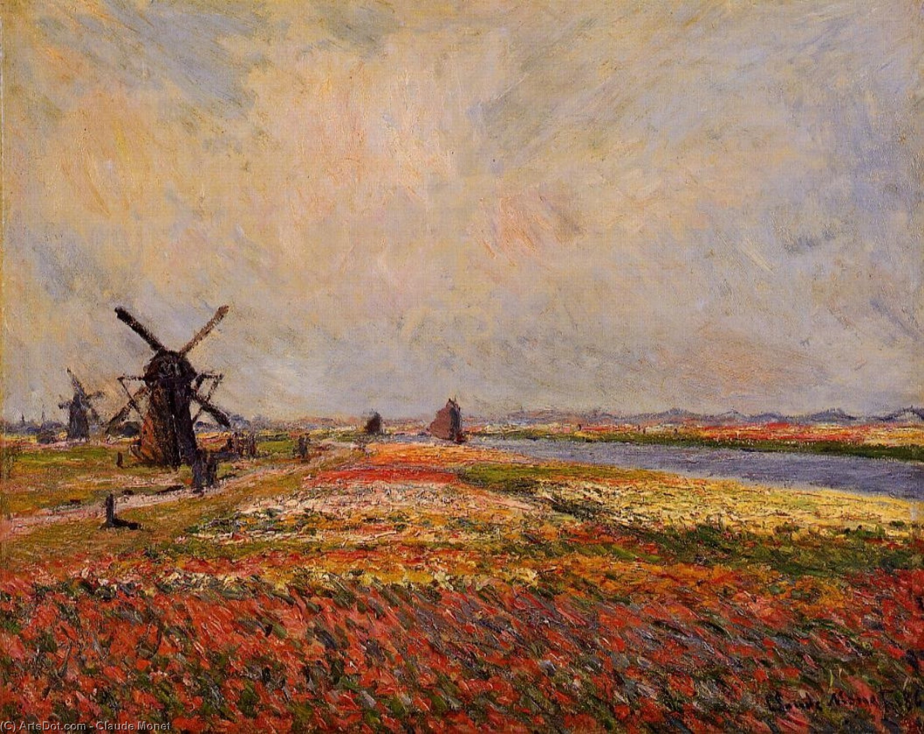 Wikioo.org - The Encyclopedia of Fine Arts - Painting, Artwork by Claude Monet - Fields of Flowers and Windmills near Leiden