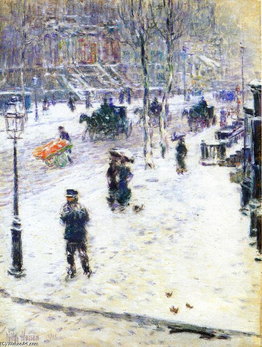 WikiOO.org - Encyclopedia of Fine Arts - Schilderen, Artwork Frederick Childe Hassam - Fifth Avenue in Winter