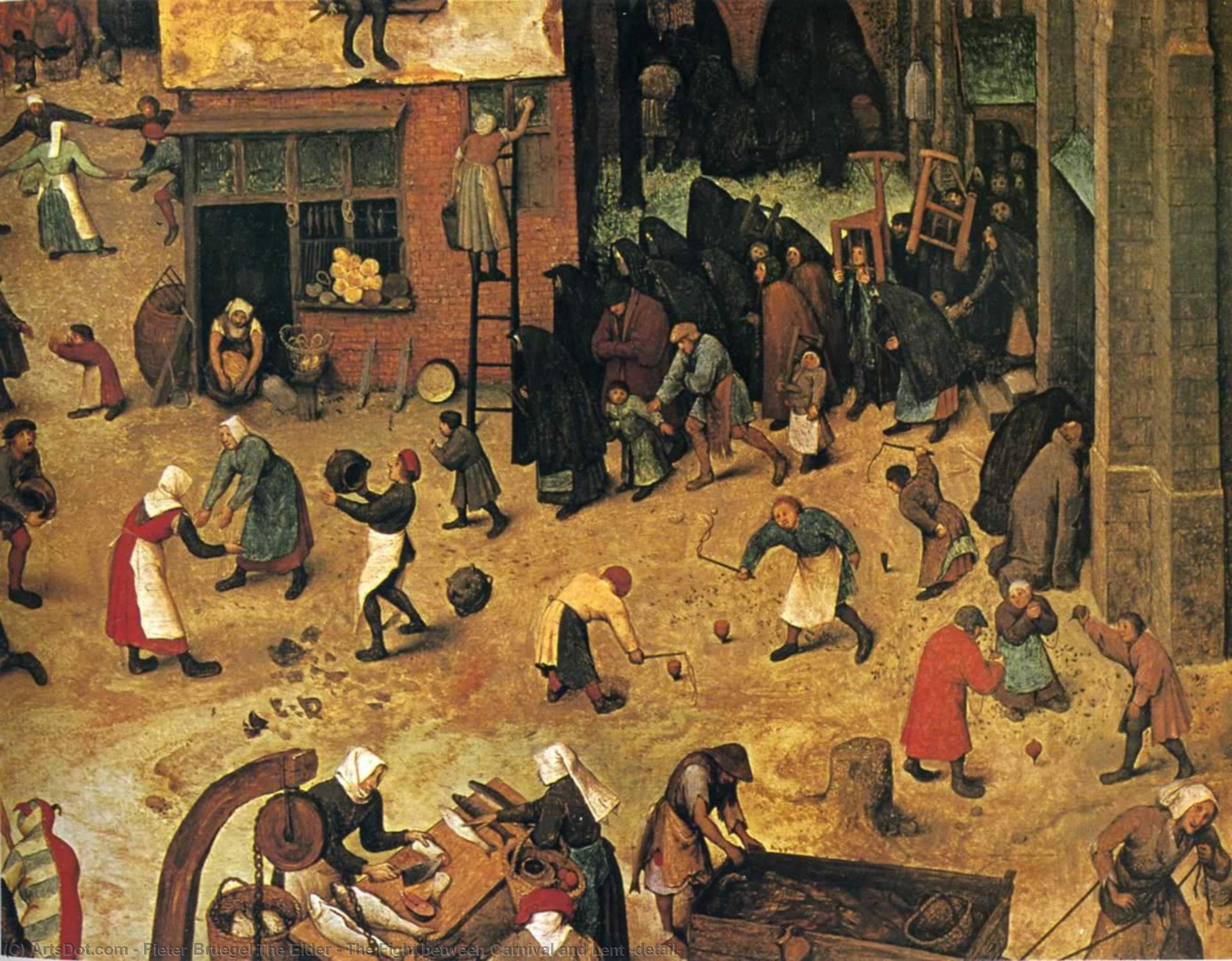 WikiOO.org - Enciclopédia das Belas Artes - Pintura, Arte por Pieter Bruegel The Elder - The Fight between Carnival and Lent (detail)