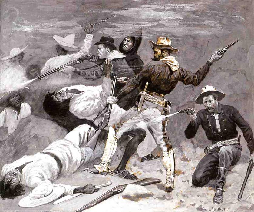 Wikioo.org – L'Encyclopédie des Beaux Arts - Peinture, Oeuvre de Frederic Remington - le lutte dans le canyon