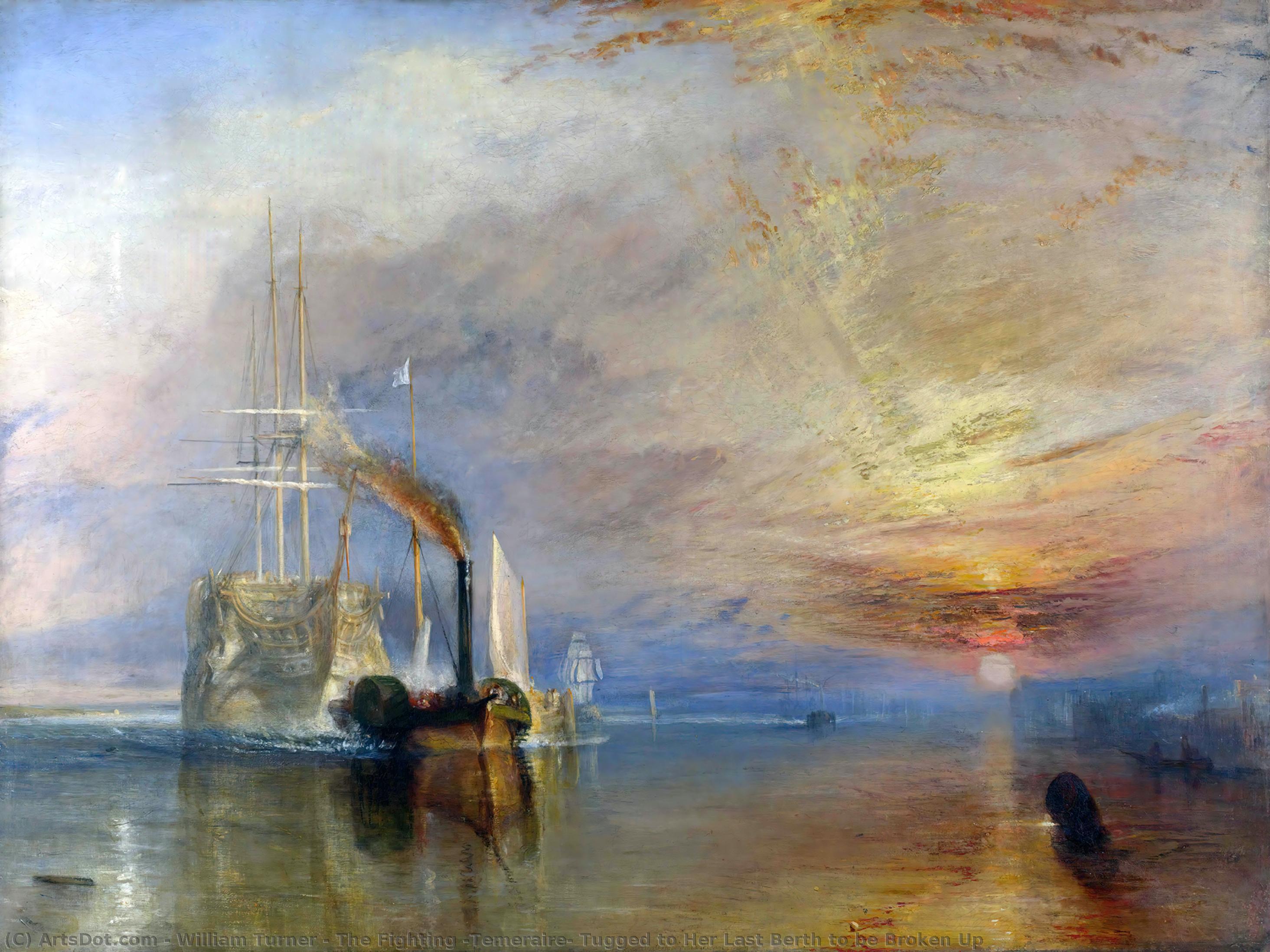 Wikioo.org - The Encyclopedia of Fine Arts - Painting, Artwork by William Turner - The Fighting 'Temeraire' Tugged to Her Last Berth to be Broken Up