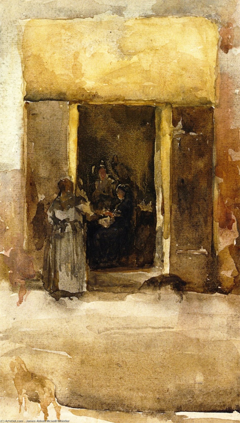 Wikioo.org - Bách khoa toàn thư về mỹ thuật - Vẽ tranh, Tác phẩm nghệ thuật James Abbott Mcneill Whistler - Figures in a Doorway
