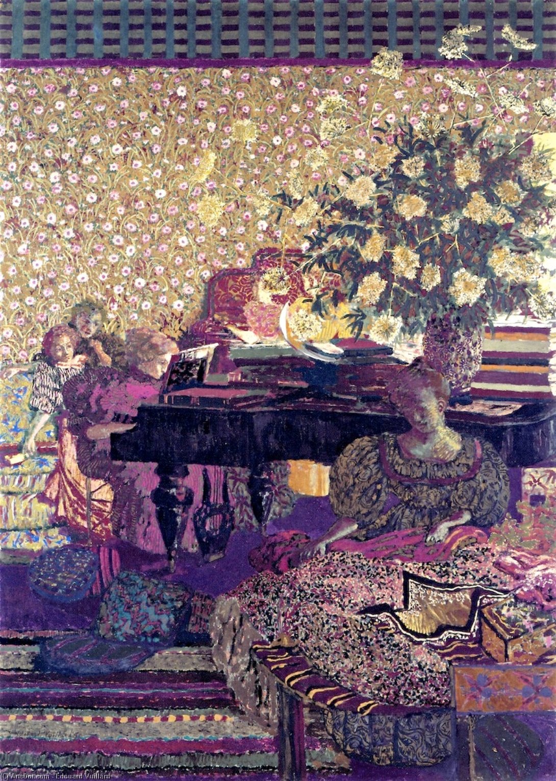Wikioo.org - The Encyclopedia of Fine Arts - Painting, Artwork by Jean Edouard Vuillard - Figures in an Interior: Music