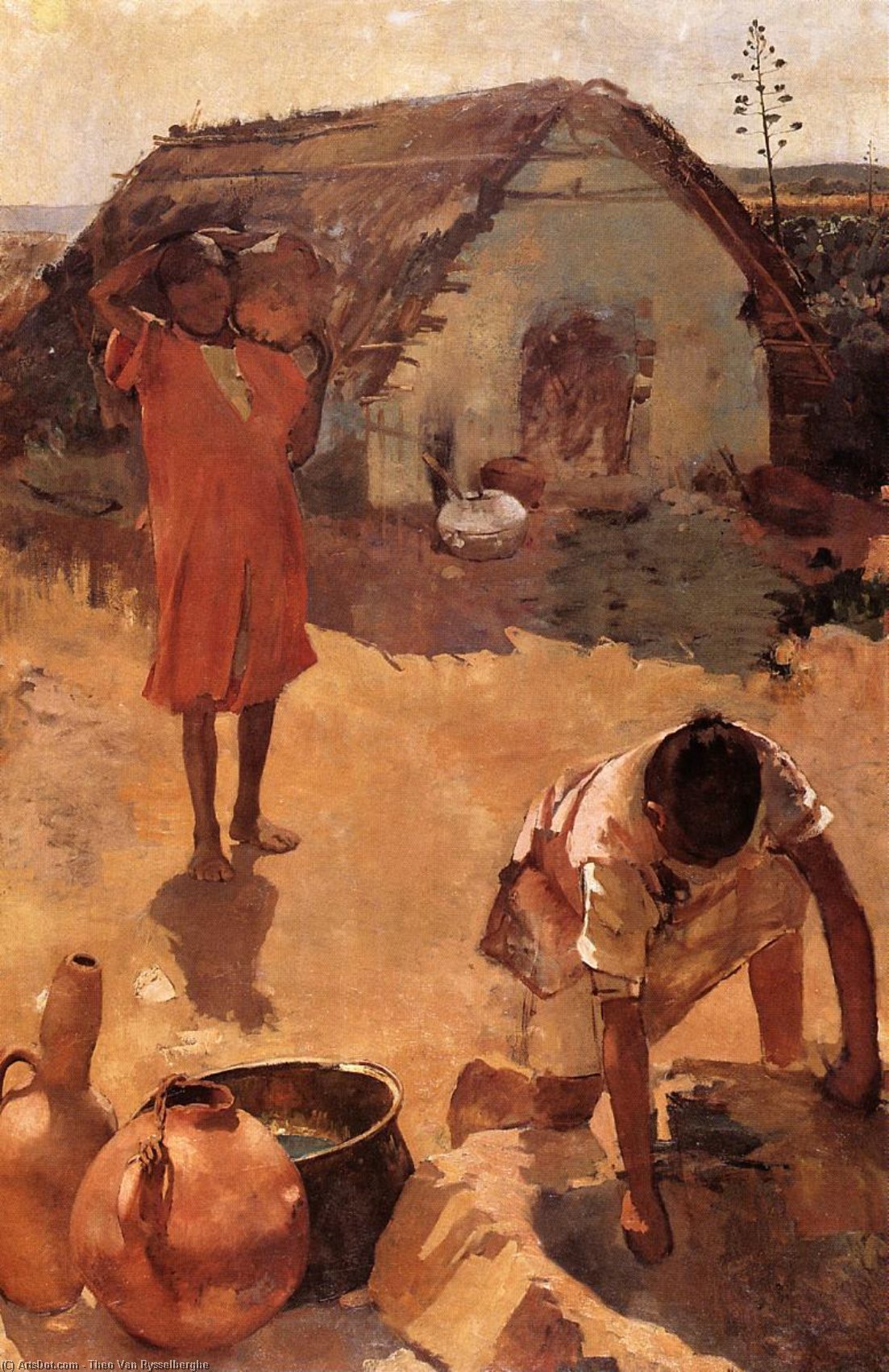 Wikioo.org - Encyklopedia Sztuk Pięknych - Malarstwo, Grafika Theo Van Rysselberghe - Figures near a Well in Morocco