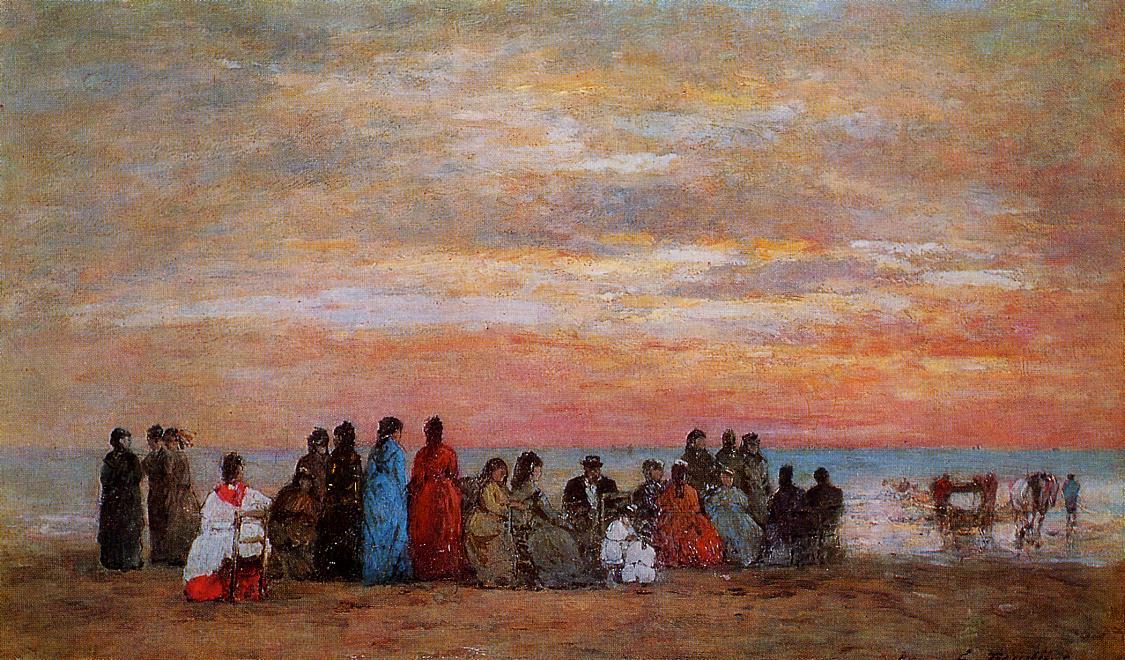 Wikioo.org - The Encyclopedia of Fine Arts - Painting, Artwork by Eugène Louis Boudin - Figures on the Beach at Trouville