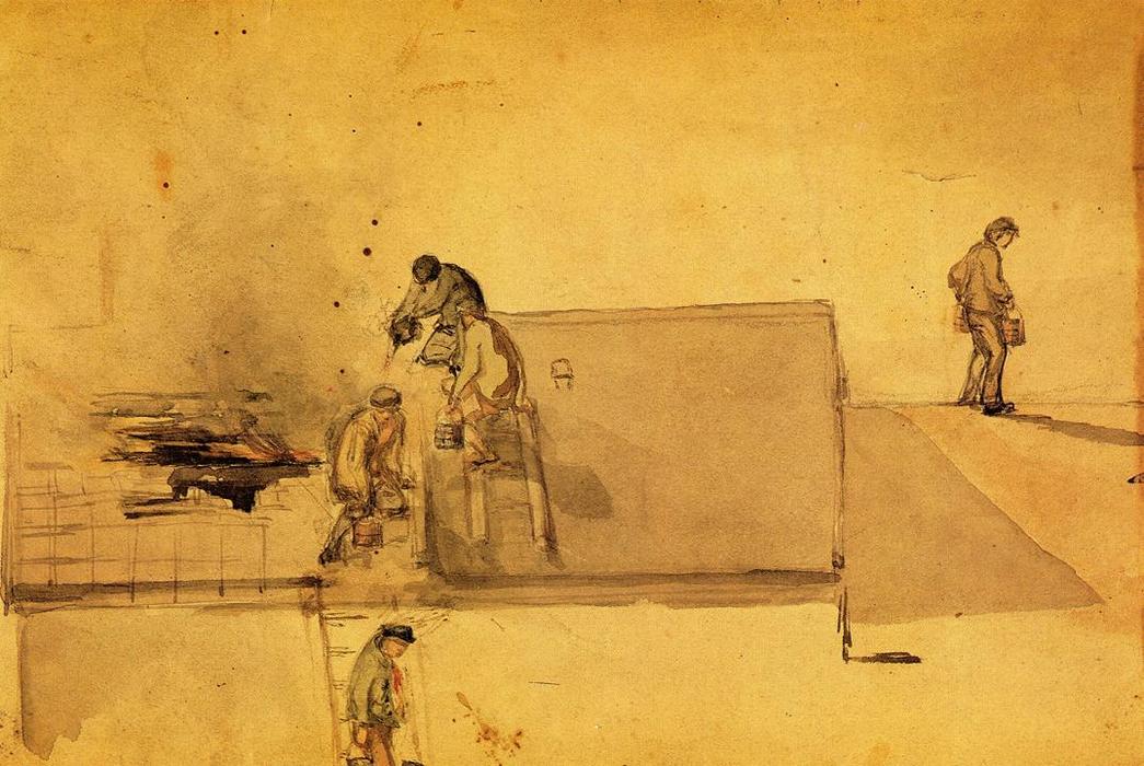 Wikioo.org - The Encyclopedia of Fine Arts - Painting, Artwork by James Abbott Mcneill Whistler - A Fire at Pomfret