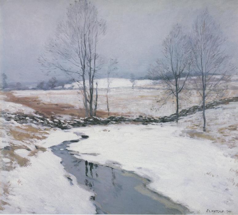 Wikioo.org - Encyklopedia Sztuk Pięknych - Malarstwo, Grafika Willard Leroy Metcalf - The First Snow