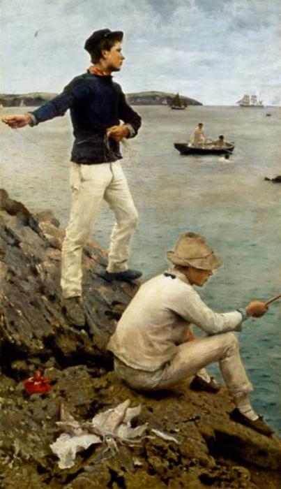 Wikioo.org - The Encyclopedia of Fine Arts - Painting, Artwork by Henry Scott Tuke - Fisher Boys, Falmouth
