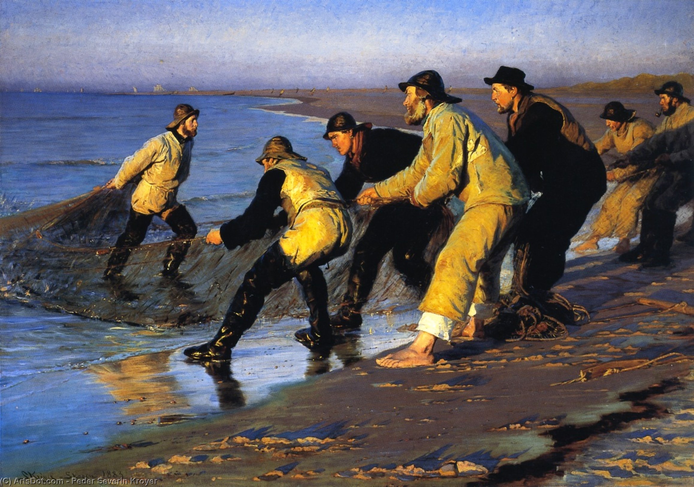 Wikioo.org - สารานุกรมวิจิตรศิลป์ - จิตรกรรม Peder Severin Kroyer - Fishermen Hauling the Net on Skagen's North Beach