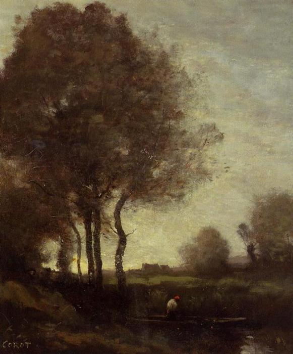 WikiOO.org - 百科事典 - 絵画、アートワーク Jean Baptiste Camille Corot - 漁師 には ボート