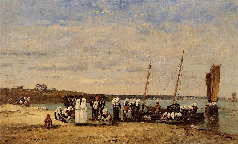 WikiOO.org - Encyclopedia of Fine Arts - Maleri, Artwork Eugène Louis Boudin - Fishermen of Kerhor Receiving a Blessing at Plougastel