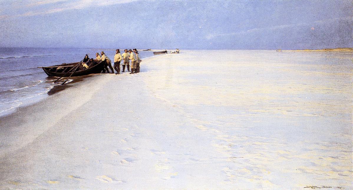 Wikioo.org - The Encyclopedia of Fine Arts - Painting, Artwork by Peder Severin Kroyer - Fishermen on the Beach at Skagen