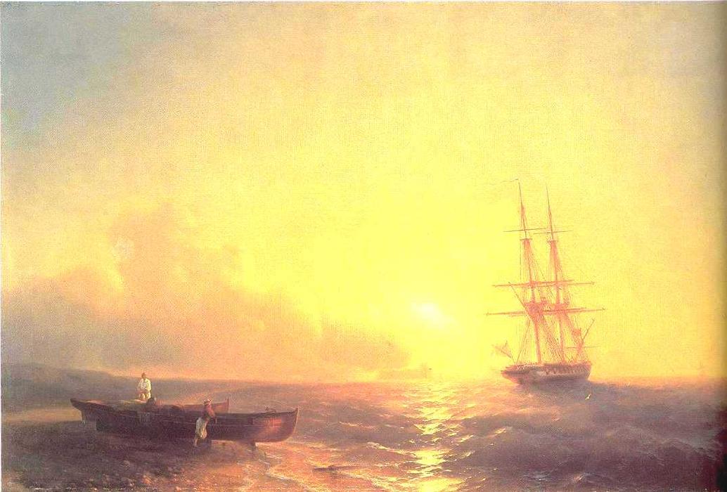 Wikioo.org - สารานุกรมวิจิตรศิลป์ - จิตรกรรม Ivan Aivazovsky - Fishermen on coast of sea