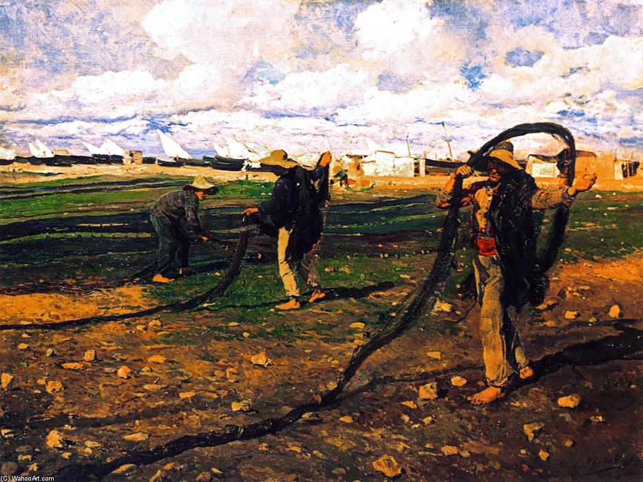 Wikioo.org - The Encyclopedia of Fine Arts - Painting, Artwork by Joaquin Sorolla Y Bastida - Fishermen Taking Up the Nets