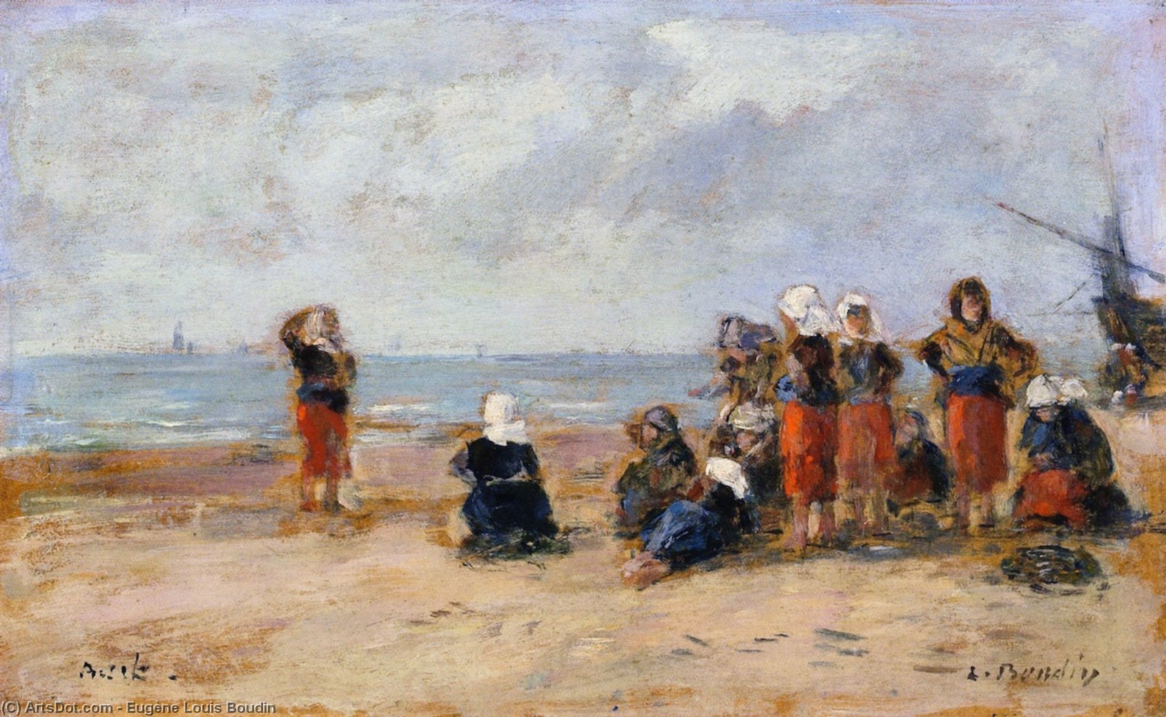 Wikioo.org - The Encyclopedia of Fine Arts - Painting, Artwork by Eugène Louis Boudin - Fisherwomen on the Beach at Berck