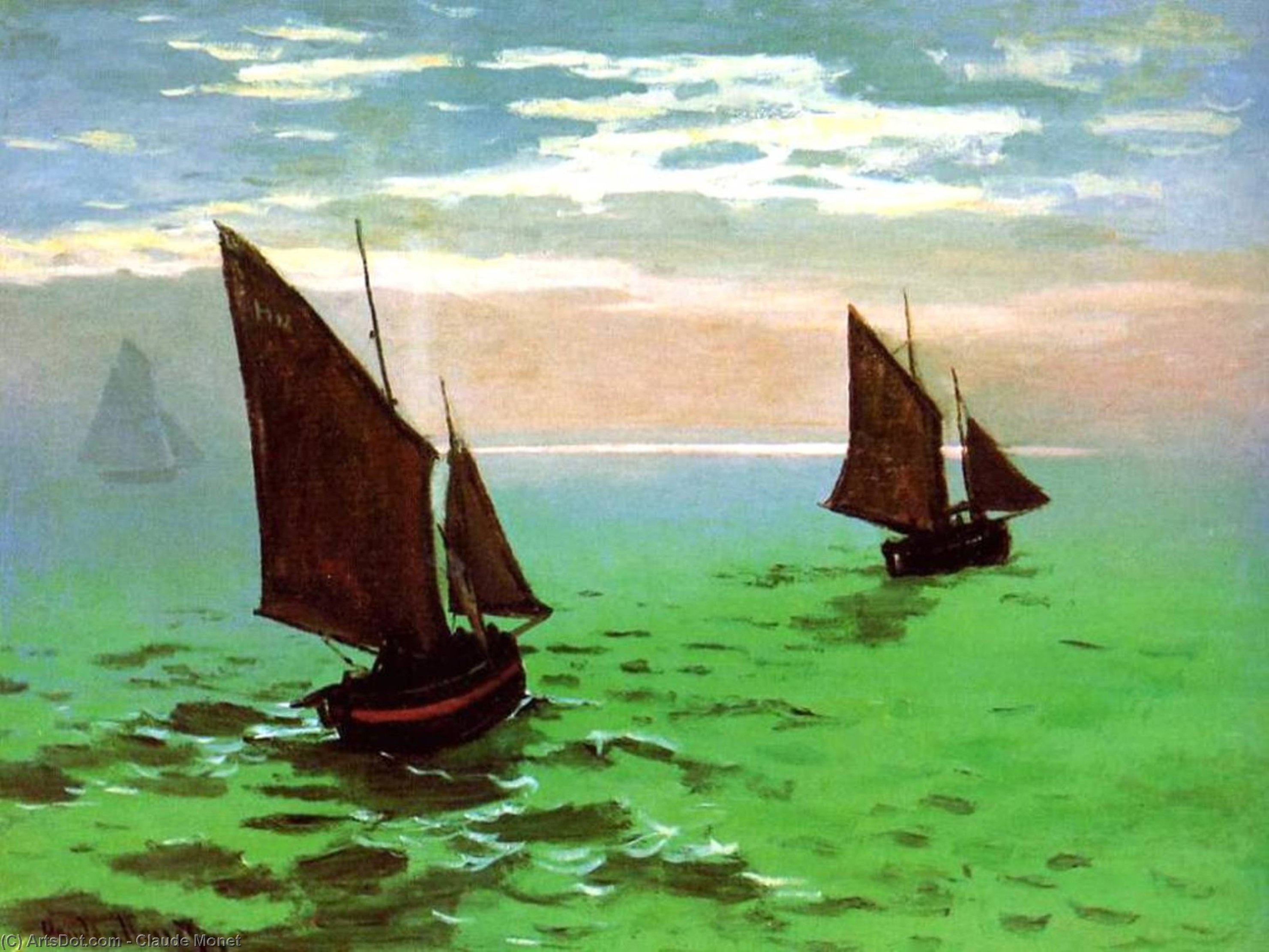 Wikioo.org - Encyklopedia Sztuk Pięknych - Malarstwo, Grafika Claude Monet - Fishing Boats at Sea