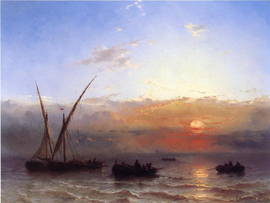 Wikioo.org - The Encyclopedia of Fine Arts - Painting, Artwork by Edward Moran - Fishing Boats at Sunset