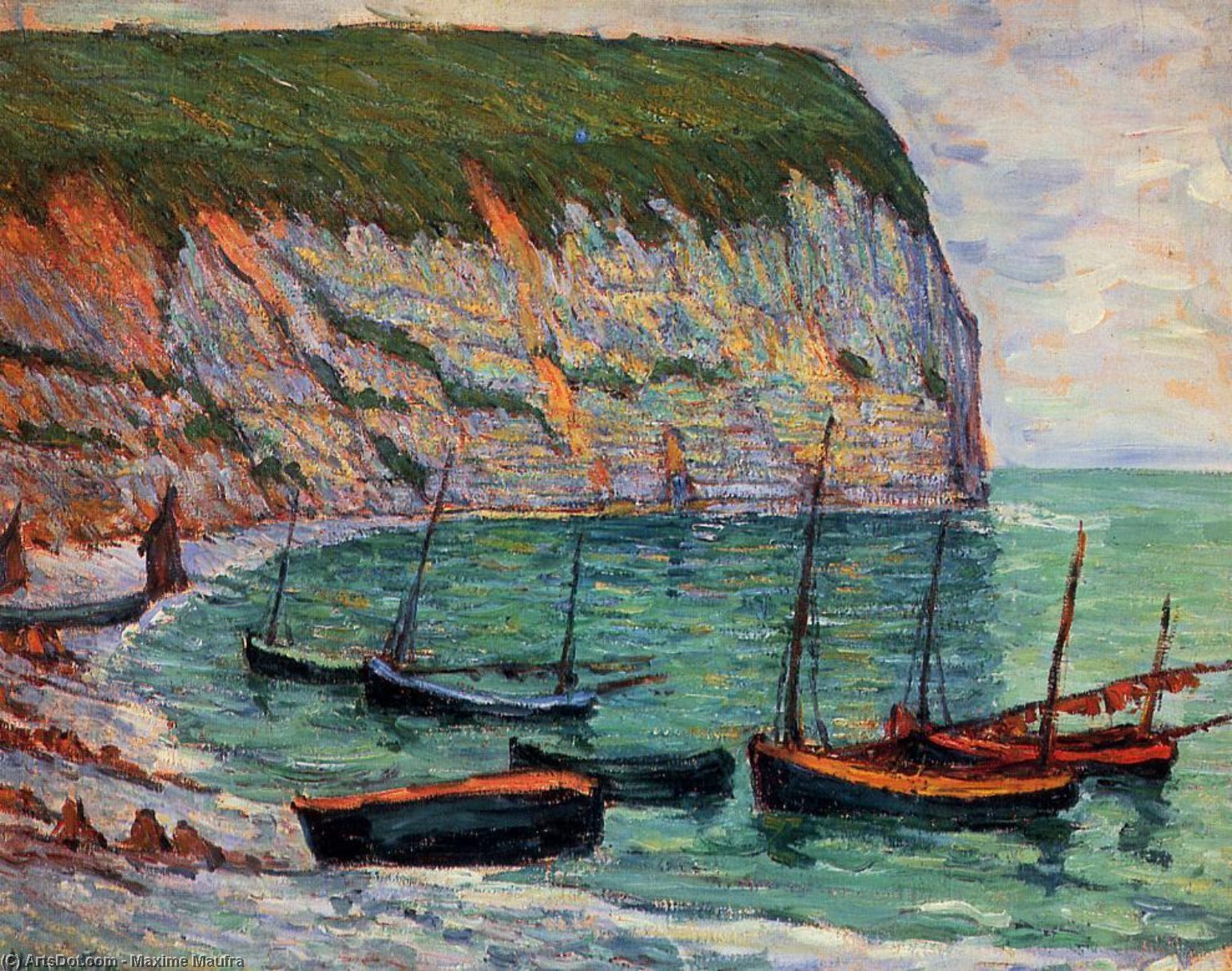 Wikioo.org – L'Encyclopédie des Beaux Arts - Peinture, Oeuvre de Maxime Emile Louis Maufra - bateaux de pêche sur  au  rivage
