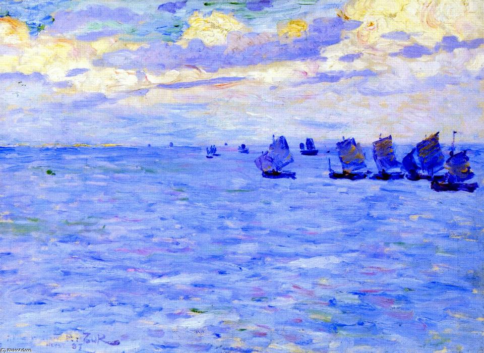 Wikioo.org - The Encyclopedia of Fine Arts - Painting, Artwork by Theo Van Rysselberghe - Fishing Boats Setting Sail