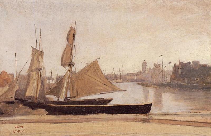 Wikioo.org - The Encyclopedia of Fine Arts - Painting, Artwork by Jean Baptiste Camille Corot - Fishing Boats Tied to the Wharf