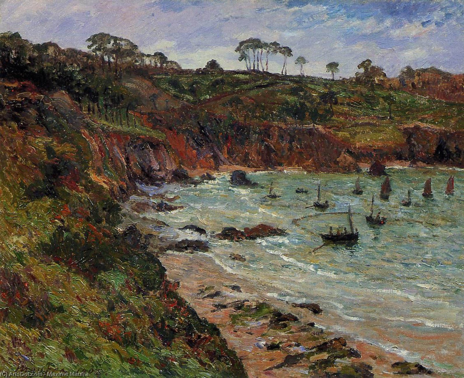 Wikioo.org - The Encyclopedia of Fine Arts - Painting, Artwork by Maxime Emile Louis Maufra - Fishing for Sprats in Winter at Douarnenez