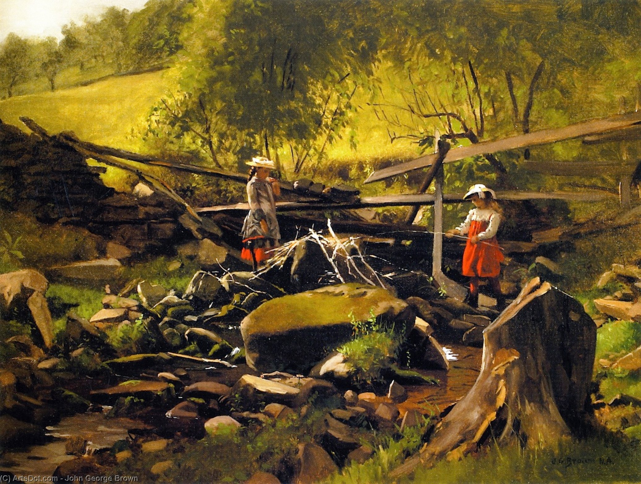 Wikioo.org - The Encyclopedia of Fine Arts - Painting, Artwork by John George Brown - Fishing - Fort Lee, New Jersey