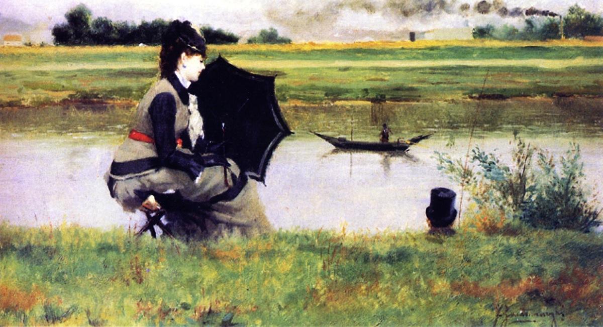 Wikioo.org - The Encyclopedia of Fine Arts - Painting, Artwork by Federico Zandomeneghi - Fishing on the Seine