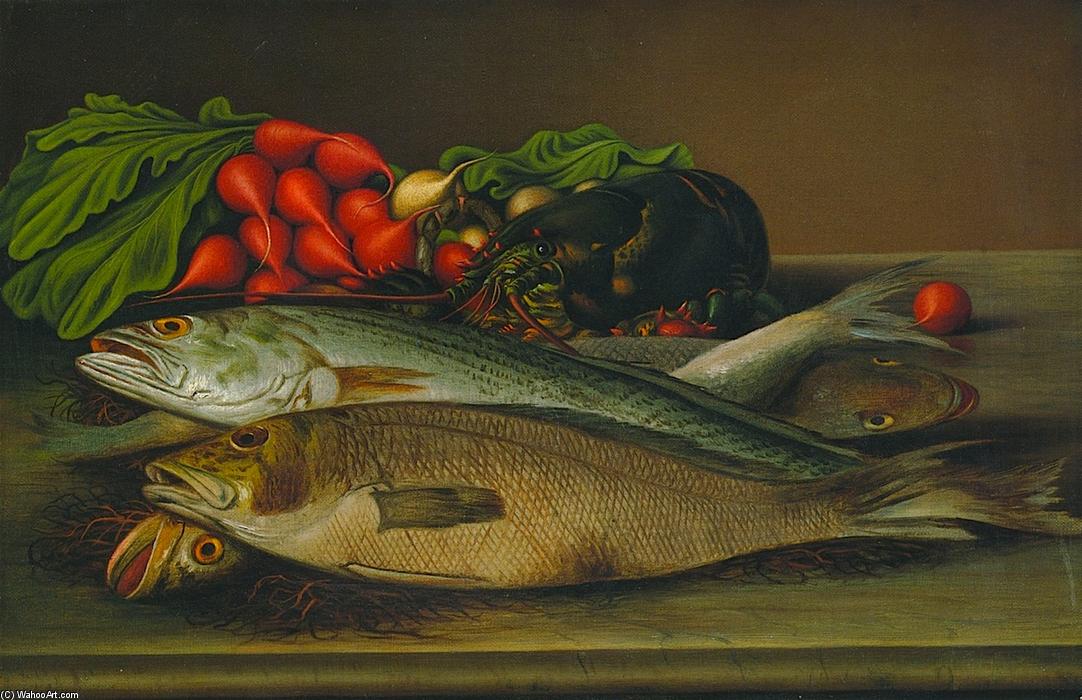 Wikioo.org - The Encyclopedia of Fine Arts - Painting, Artwork by Levi Wells Prentice - Fish, Lobster and Radishes