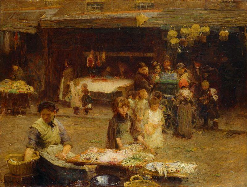 Wikioo.org - The Encyclopedia of Fine Arts - Painting, Artwork by Walter Frederick Osborne - The Fishmarket, Patrick Street