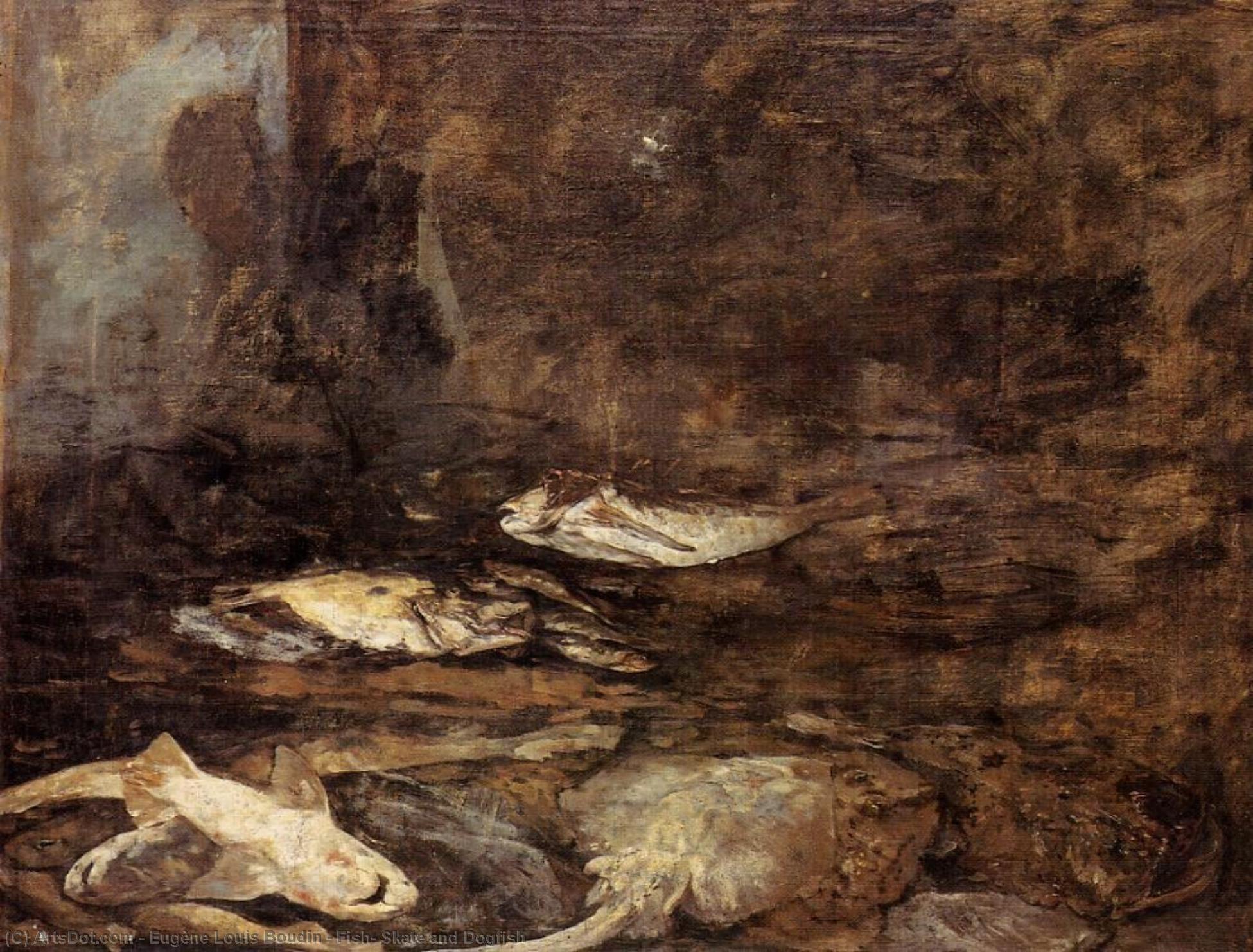 Wikioo.org – L'Encyclopédie des Beaux Arts - Peinture, Oeuvre de Eugène Louis Boudin - Poisson , skate et dogfish