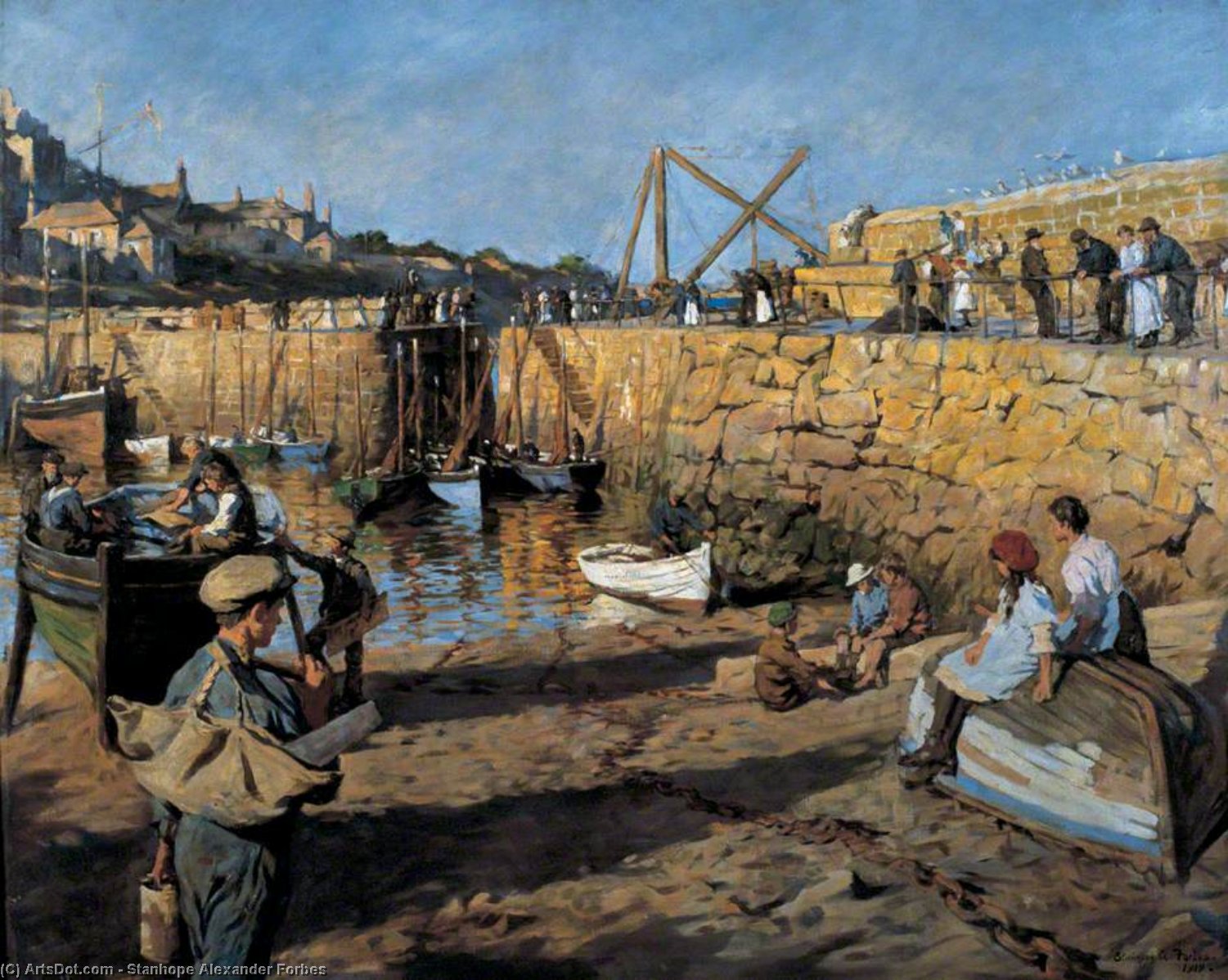 Wikioo.org - The Encyclopedia of Fine Arts - Painting, Artwork by Stanhope Alexander Forbes - Fitting Out, Mousehole Harbour