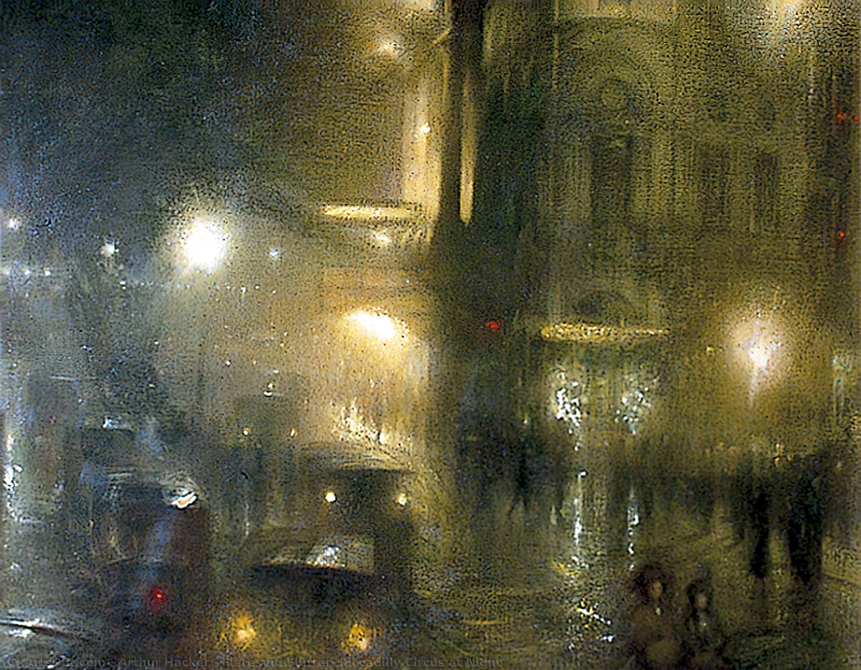 WikiOO.org - Encyclopedia of Fine Arts - Maľba, Artwork Arthur Hacker - Flare and Flutter: Piccadilly Circus at Night