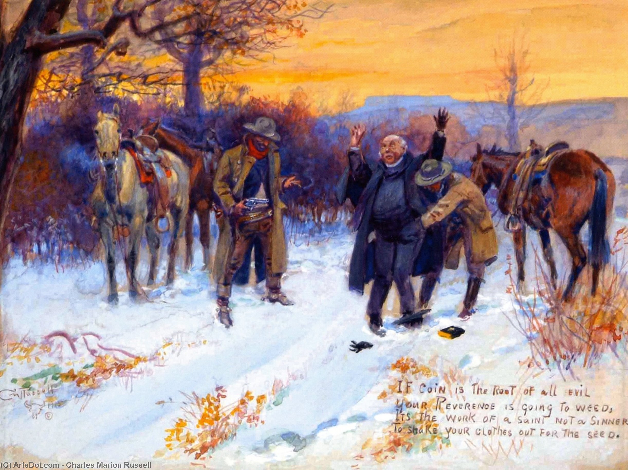 WikiOO.org - Encyclopedia of Fine Arts - Lukisan, Artwork Charles Marion Russell - Fleecing the Priest