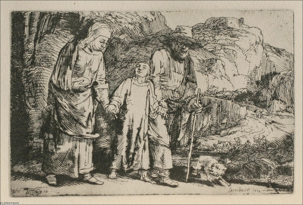 WikiOO.org - Енциклопедия за изящни изкуства - Живопис, Произведения на изкуството Rembrandt Van Rijn - The Flight into Egypt, The Holy Family Crossing the Rill
